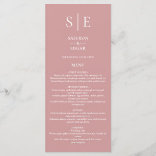 Staubige Rosenrote Monogramm-Hochzeitsdinner Menükarte