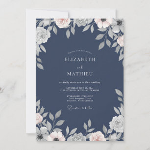 Staubige Schiefer-Blüten-Hochzeit Einladung