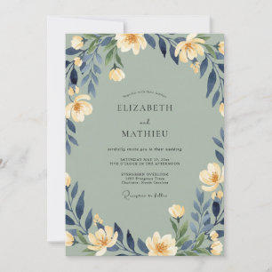 Staubige Teal-Blüten-Hochzeit Einladung