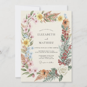 Staubige Terrakotta-Pfirsich-Wildblumen-Hochzeit Einladung