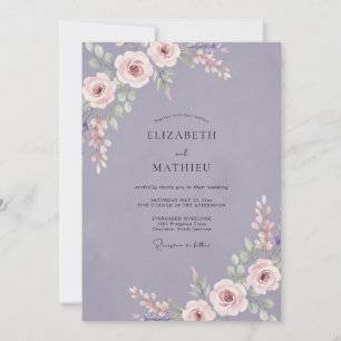 Staubige Vintage-Mauve-Ranunculus-Eukalyptus-Hochz Einladung