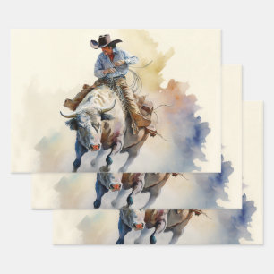 Staubige Western-Wasserfarbe “Rodeo Bull Rider” Geschenkpapier Set
