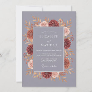 Staubiger Mauve-Terrakotta-Kranz-Hochzeit Einladung