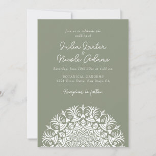 Staubiger Oliven-Salbei Abstrakte Mandala Hochzeit Einladung
