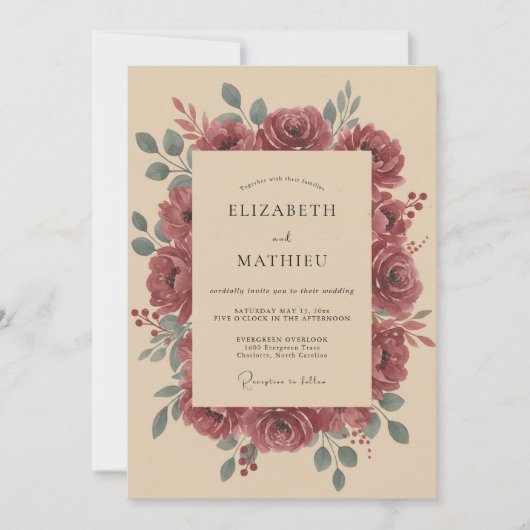 Staubiger Pflaumenkranz Hochzeit Einladung (Vorderseite)