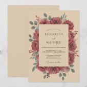 Staubiger Pflaumenkranz Hochzeit Einladung (Vorne/Hinten)