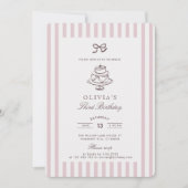 staubiger rosa Bow, gestrichen pink | brauner Gebu Einladung (Vorderseite)