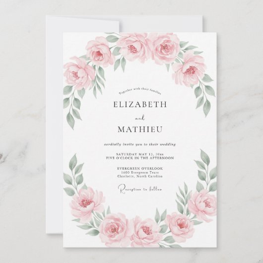 Staubiger-rosa-Kranz-Hochzeit Einladung (Vorderseite)