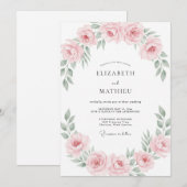 Staubiger-rosa-Kranz-Hochzeit Einladung (Vorne/Hinten)