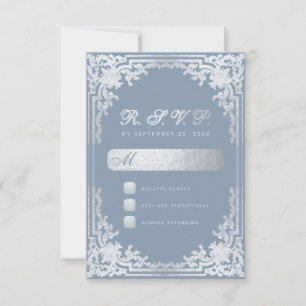Staubiges Blau Elegant Falsches Silber Vintage Hoc RSVP Karte