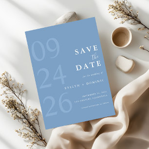 Staubiges Blau Moderne Typografie Minimalistische Save The Date