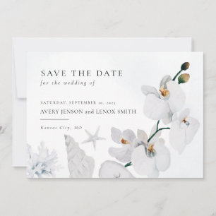 Staubiges Blau Muschel Weiß Orchidee Strand Save The Date