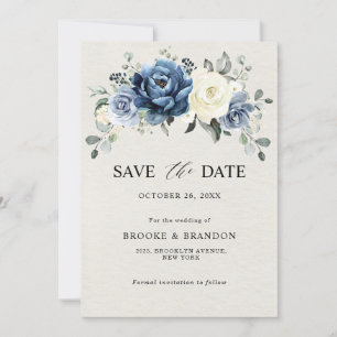 Staubiges Blau Navy Champagner Elfenbein Floral Ho Save The Date