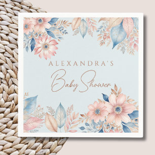 Staubiges Blau Rosa Blumen Boho Chic Babyshower Serviette