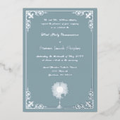 Staubiges Blau Silber Kelch Kommunion Eleganz Folieneinladung (Vorderseite)