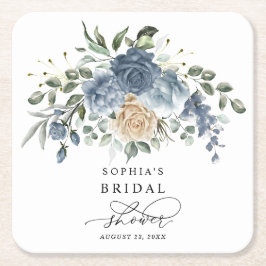 Staubiges Blau und champagnerfarbene Blumen zur Br Rechteckiger Pappuntersetzer