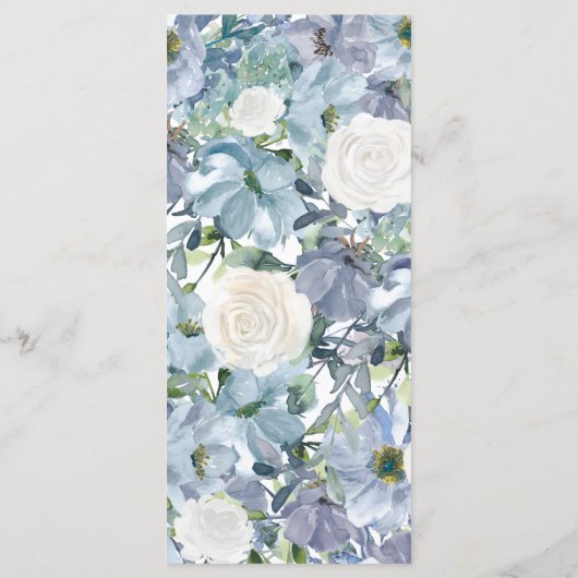 Staubiges blaues Blumenhochzeits-Menü Menükarte (Rückseite)