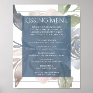 Staubiges Floral   Rauchiges Blau Pastell Küssmenü Poster