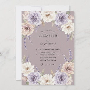Staubiges Lavendel Romantische Rosen Hochzeit Einladung