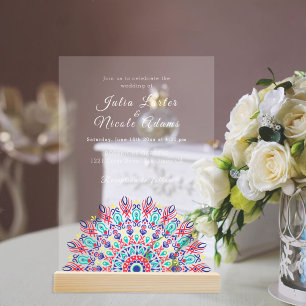 Staubiges Lila-Aqua-Pampas-Wiesen-Hochzeit Acryleinladungen