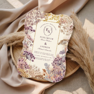 Staubiges lila botanisches klassisches Hochzeitsth Einladung