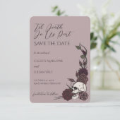 Staubiges Lila Schädel und Rose Save the Date (Stehend Vorderseite)