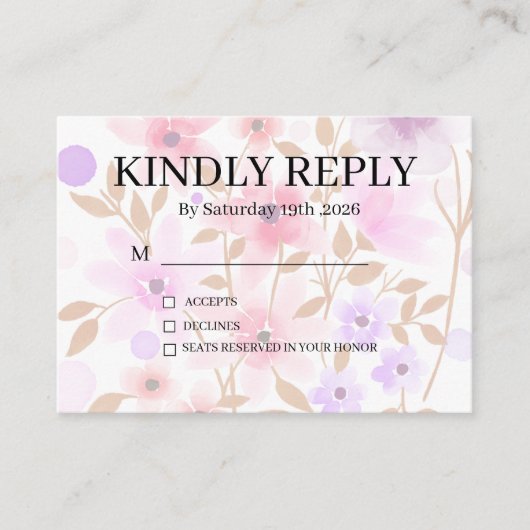 Staubiges Lila Silber Grau Florales Rustikales RSV Begleitkarte (Vorderseite)