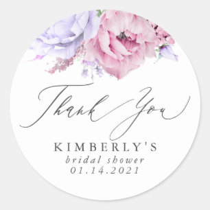Staubiges Lila und Rosa Blumendankeschön Runder Aufkleber