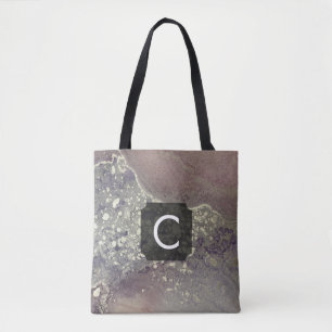 Staubiges Lila und Silber Liquid Art Monogramm Tasche
