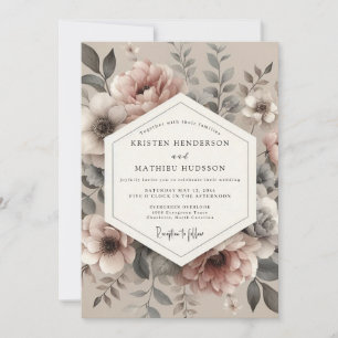 Staubiges Malvenrot Vintage-Blüten-Hochzeit Einladung