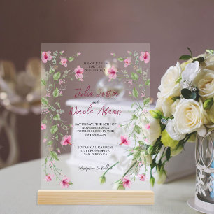 Staubiges Marineblau Rosa Hibiskusblüten Hochzeit Acryleinladungen