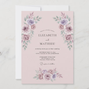 Staubiges Mauve Botanische Romanze Hochzeit Einladung
