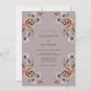 Staubiges Mauve Kupfer Gemalte Hochzeit Einladung