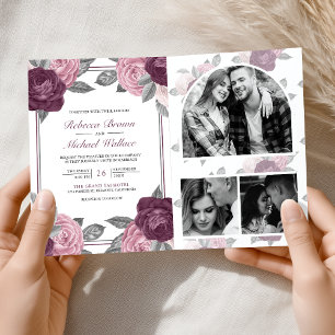 Staubiges Mauve Lila Rosa Rosen QR Code Hochzeit Einladung