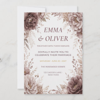 Staubiges Mauve- & Taupe-Blumen-Hochzeitseinladung Einladung