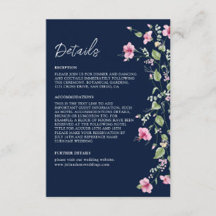 Staubiges Navy Blau Rosa Hibiskusblüten Hochzeitsd Begleitkarte