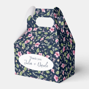 Staubiges Navy Blau Rosa Hibiskusblüten-Hochzeitsd Geschenkschachtel