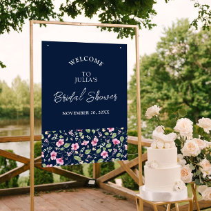 Staubiges Navy Blau Rosa Hibiskusblüten Hochzeitsd Poster