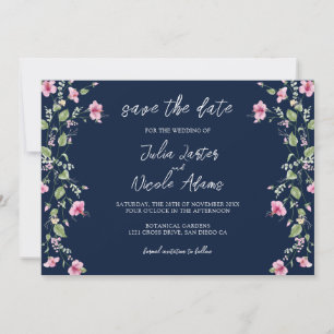 Staubiges Navy Blau Rosa Hibiskusblüten Hochzeitsd Save The Date