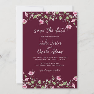 Staubiges Navy Blau Rosa Hibiskusblüten Hochzeitsd Save The Date