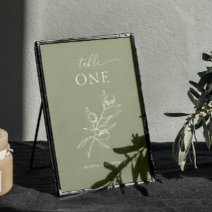 Staubiges Oliven Grün Hochzeit Elegant Rustikale Tischnummer