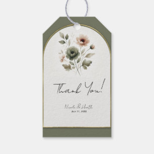Staubiges Oliven-Rosa & Gold Aquarell-Blumenmuster Geschenkanhänger