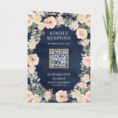 Staubiges Pfirsich-Blumenmuster Marineblau QR-Code Einladung (Rückseite)