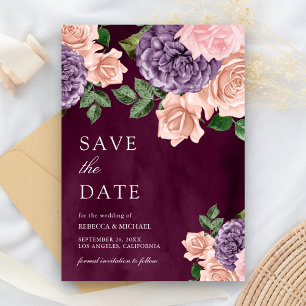 Staubiges Pfirsich-Lila-Blumen-Pflaume-Hochzeit Save The Date