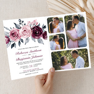 Staubiges Pink Pflaume Lila Blumen QR Code Hochzei Einladung