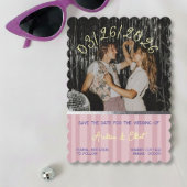 Staubiges Retro-Frühlings-Disco-Hochzeitsfoto Save The Date