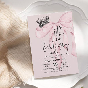 Staubiges Rosa 18. Geburtstag ⎮Rosa Royal Bow Part Einladung