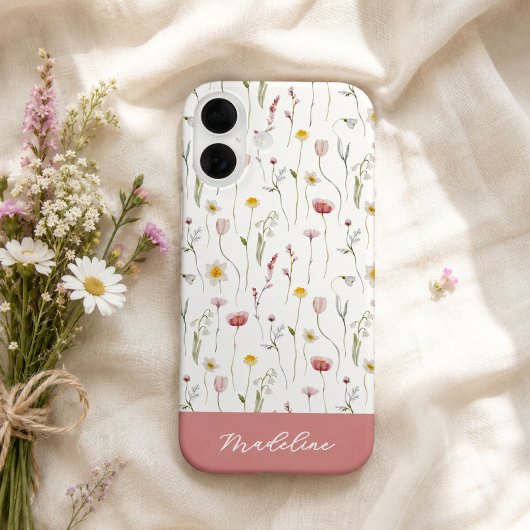 Staubiges rosa Aquarell-Wildblumen-Name Case-Mate iPhone Hülle
