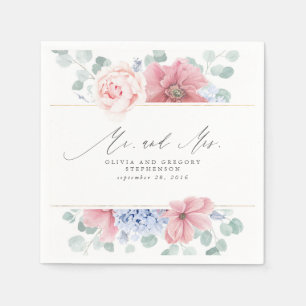Staubiges Rosa Blau Blumen Elegant Botanisch Mr & Serviette