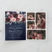Staubiges Rosa Burgunder Blumen QR Code Marine Hoc Einladung (Innenseite)